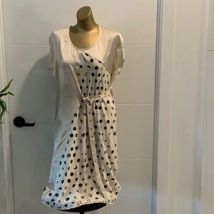 Rogue Med asymmetrical polka dot champagne silk dress